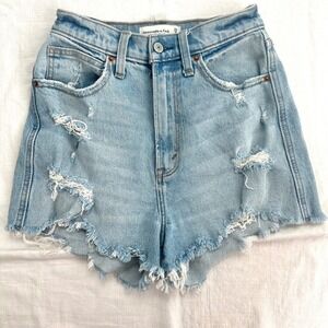Abercrombie & Fitch Ultra High Rise Mom Denim Shorts Distressed Light Wash 25